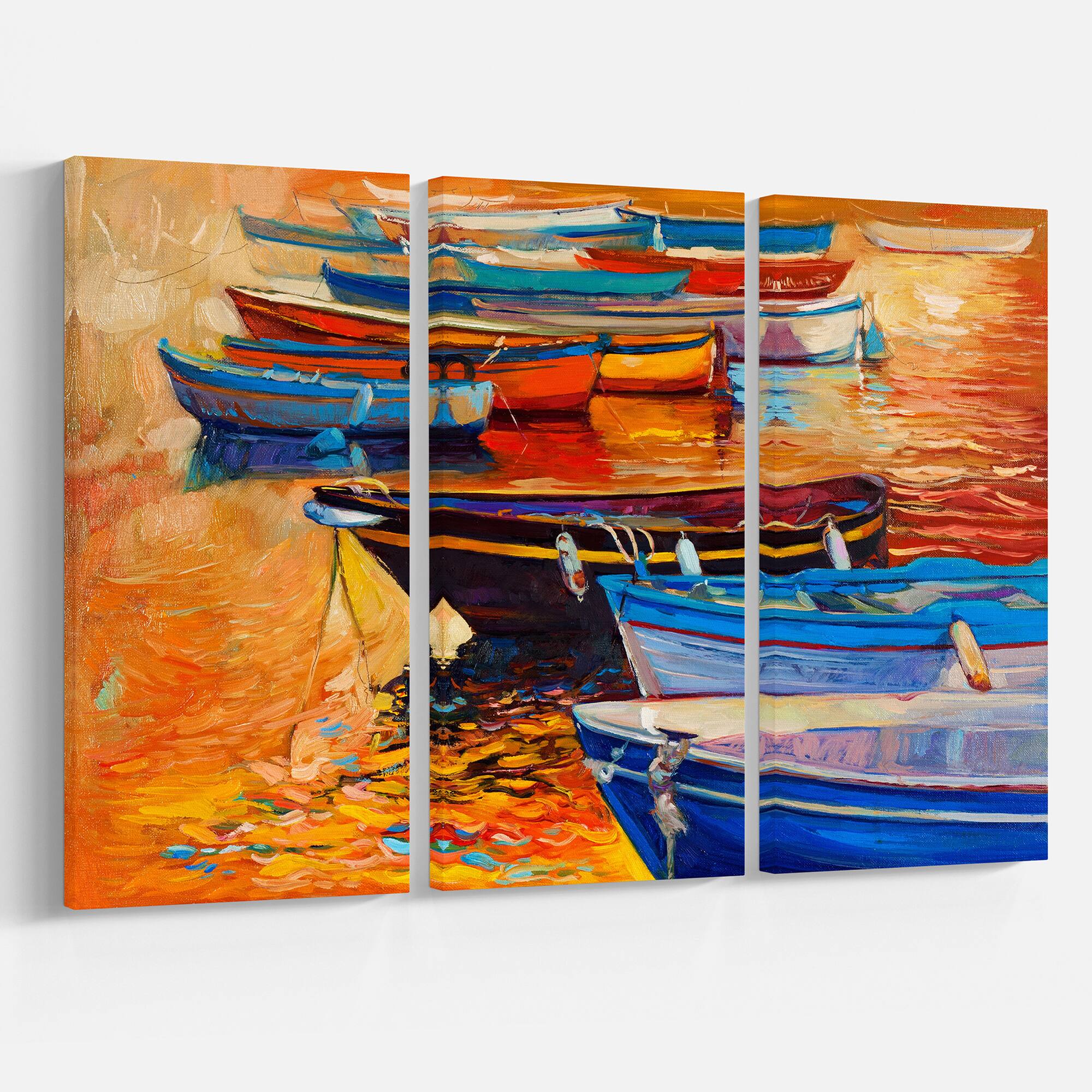 Designart - Wooden Boats in Calm Water